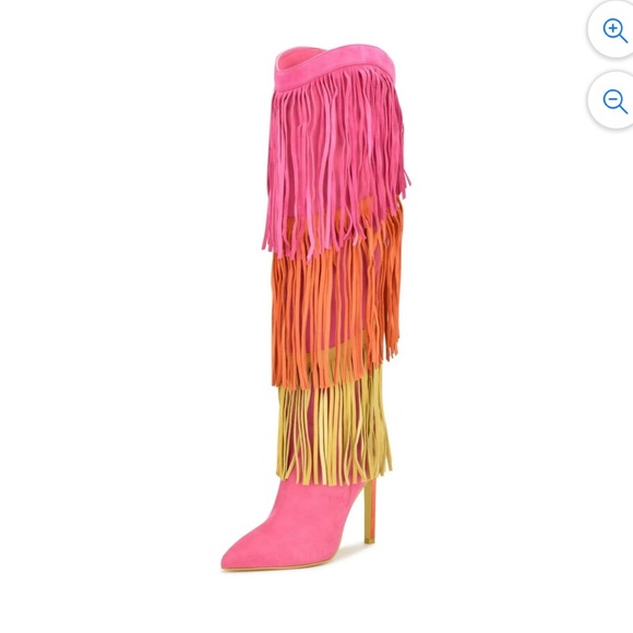 NWT Nine West Tasels Stiletto Heel Fringe Knee High Boots (Pink Multi, Size 6.5) - Picture 3 of 6